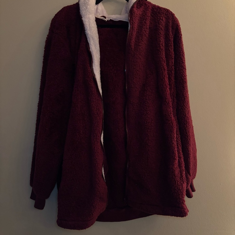 Caissip Womenβs Sherpa Full-Zip Jacket β Burgundy & White Size XXL - Picture 6 of 13